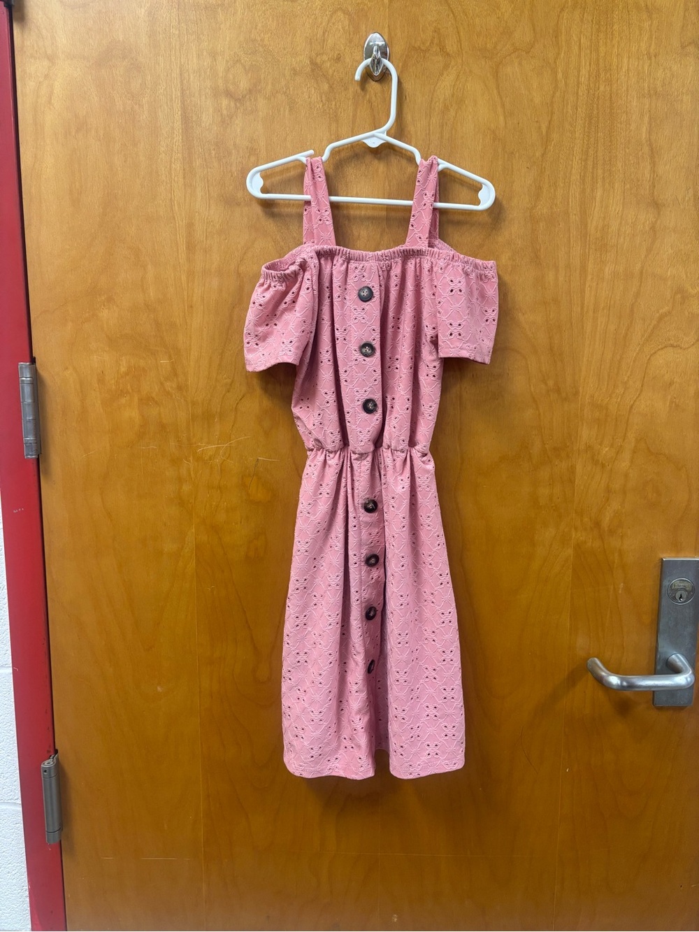 Girls Pink Eyelet Button-Front Casual Dress